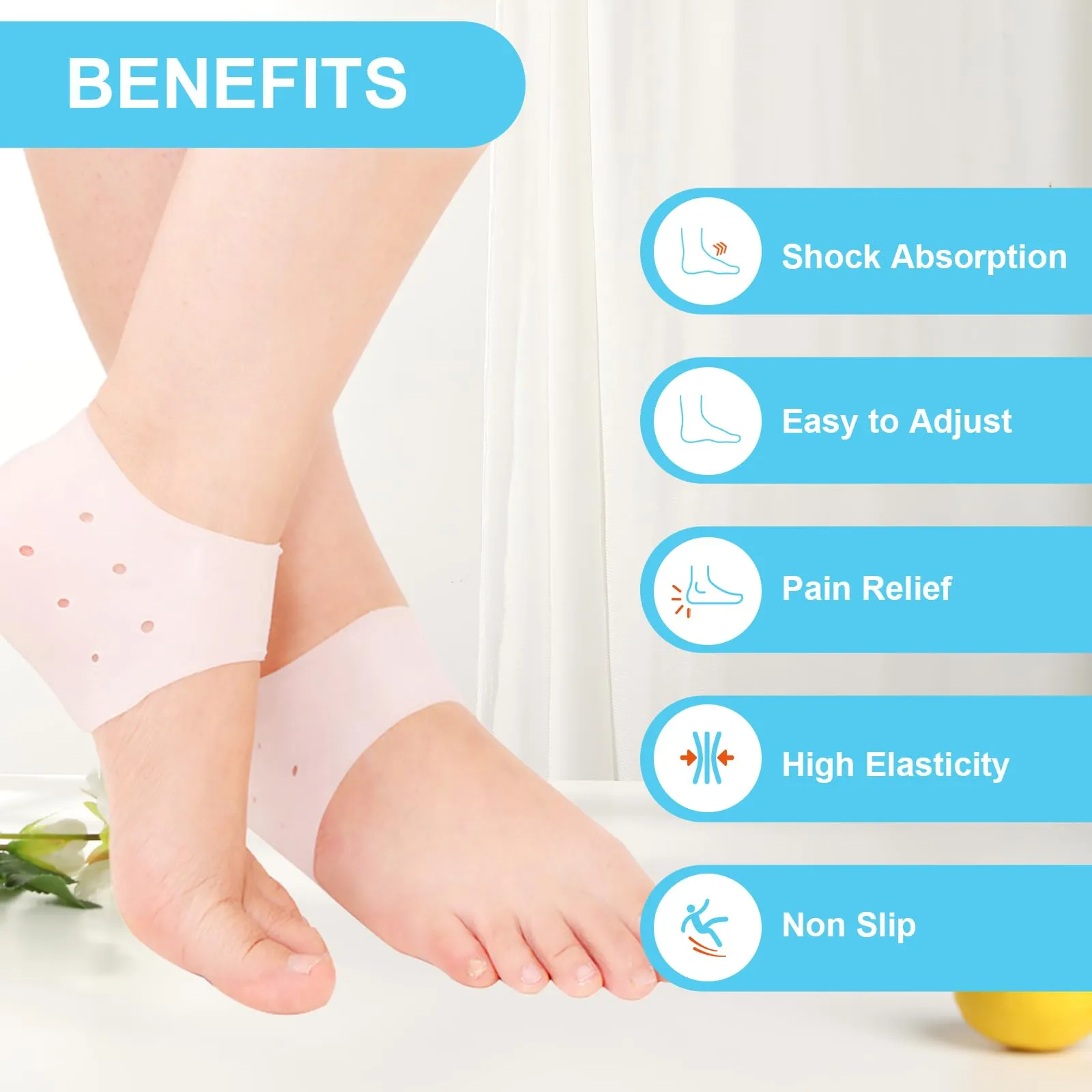 2 pairs of silicone heel protection, gel heel protection, heel socks, gel heel protection, heel socks for heel pain, dry cracked heel, transparent color