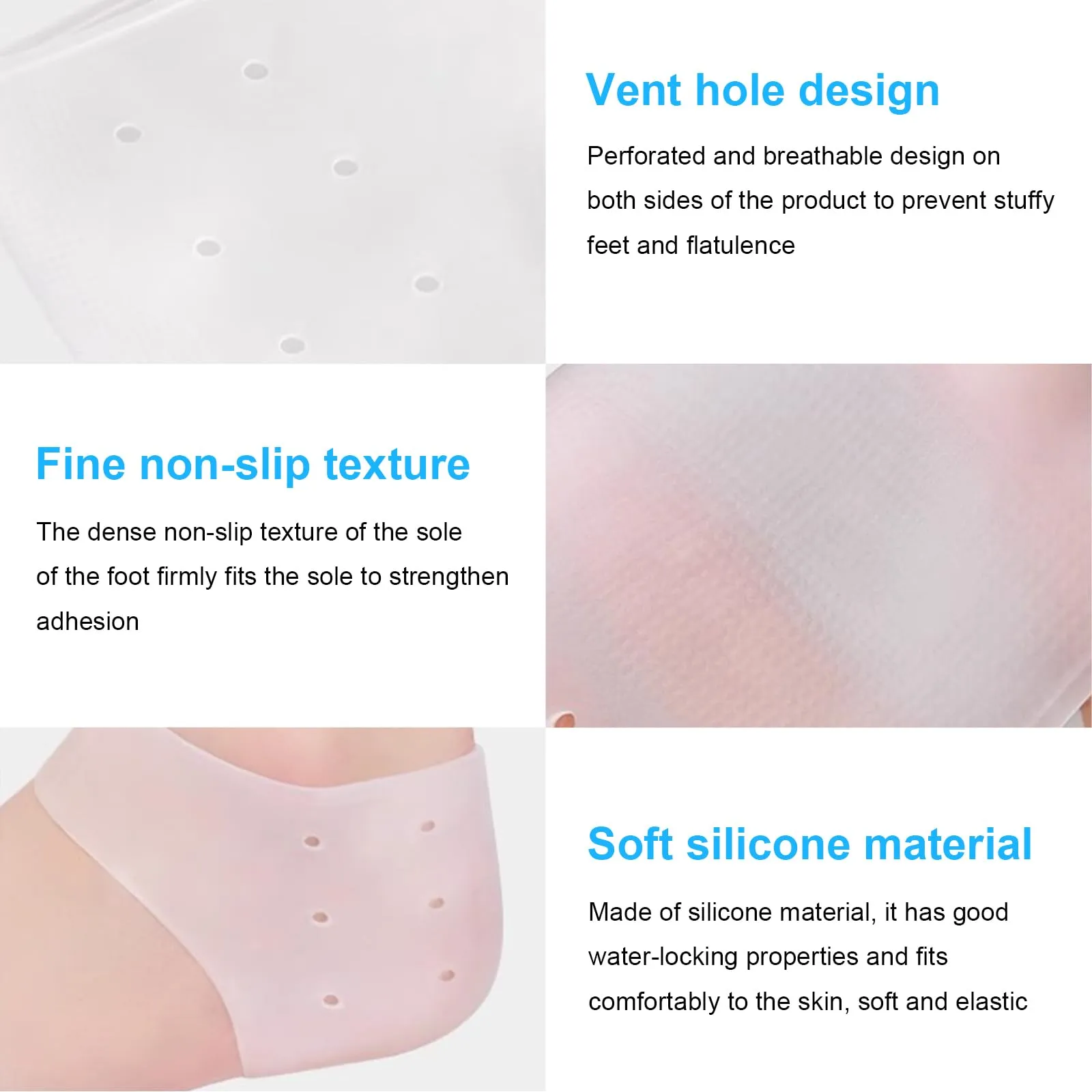 2 pairs of silicone heel protection, gel heel protection, heel socks, gel heel protection, heel socks for heel pain, dry cracked heel, transparent color