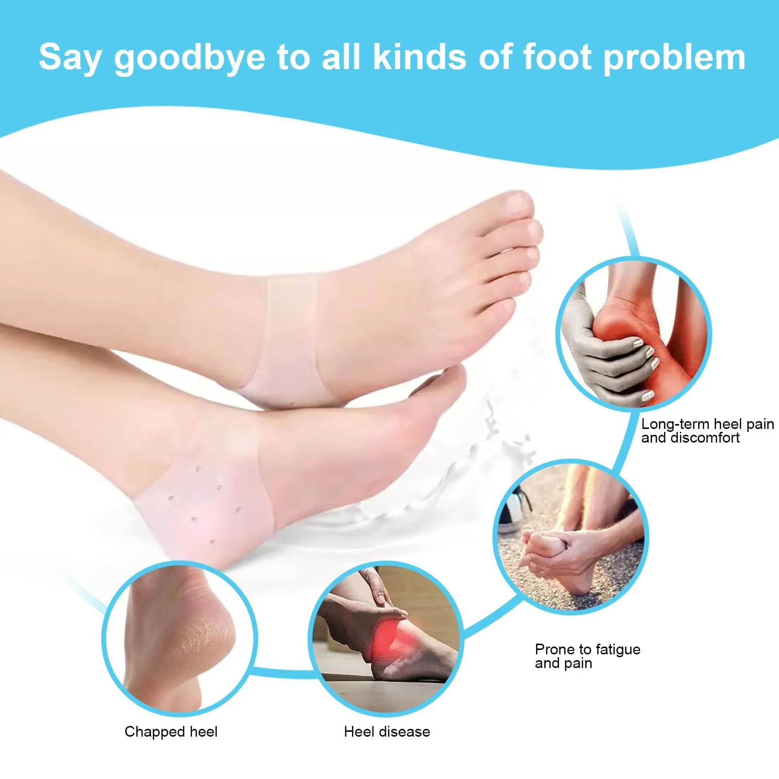 2 pairs of silicone heel protection, gel heel protection, heel socks, gel heel protection, heel socks for heel pain, dry cracked heel, transparent color