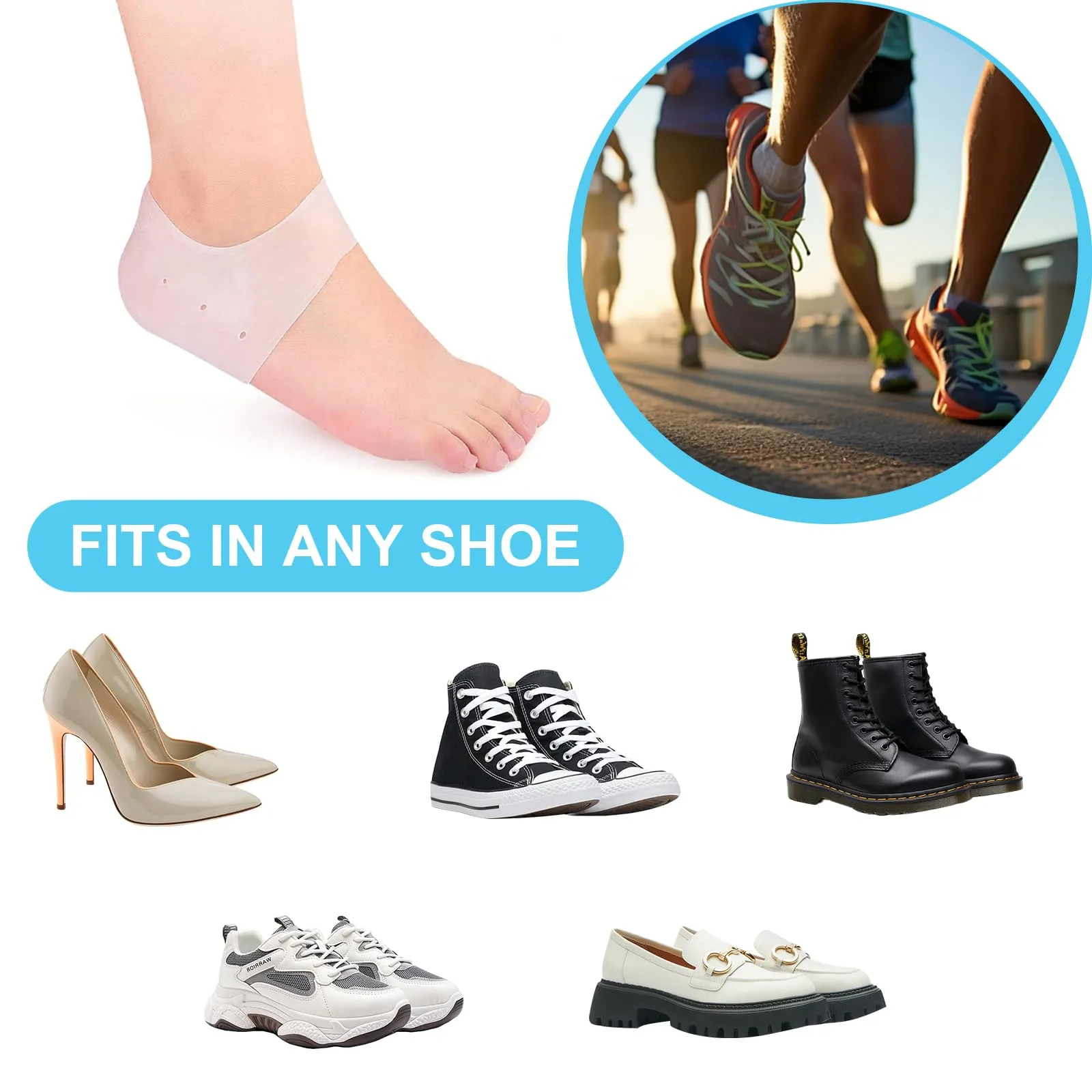 2 pairs of silicone heel protection, gel heel protection, heel socks, gel heel protection, heel socks for heel pain, dry cracked heel, transparent color