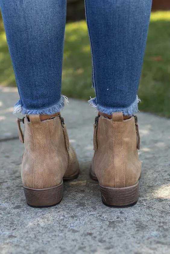 Beige Women's Ankle Boots Tooled Design by Very G Lisette