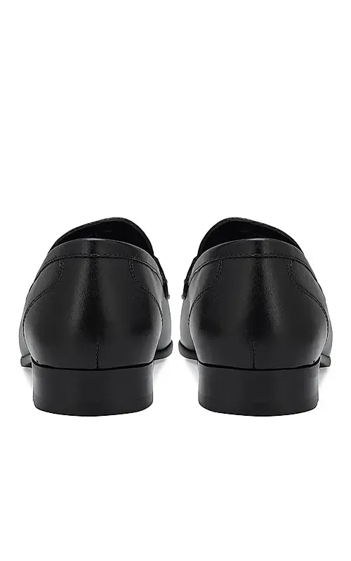 Black Embellished Leather Loafers