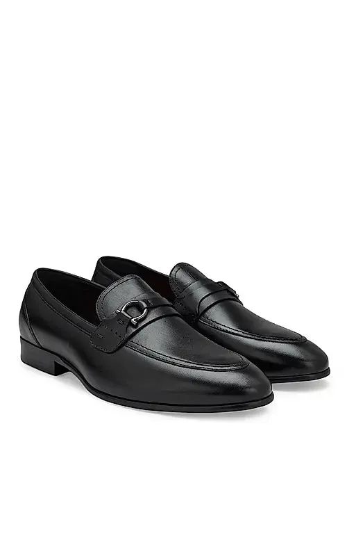 Black Embellished Leather Loafers