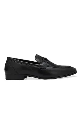 Black Embellished Leather Loafers