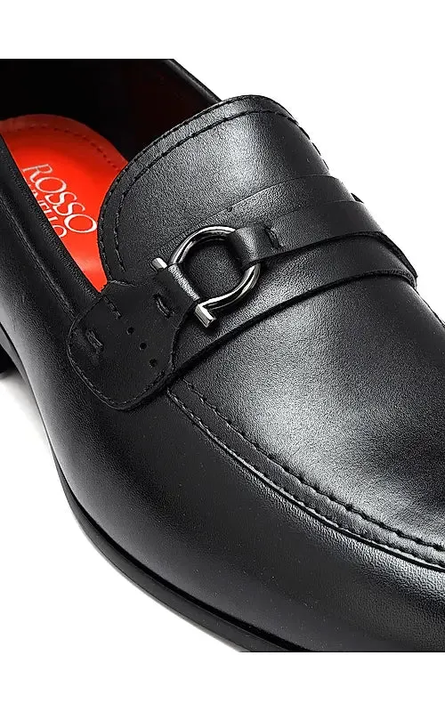 Black Embellished Leather Loafers