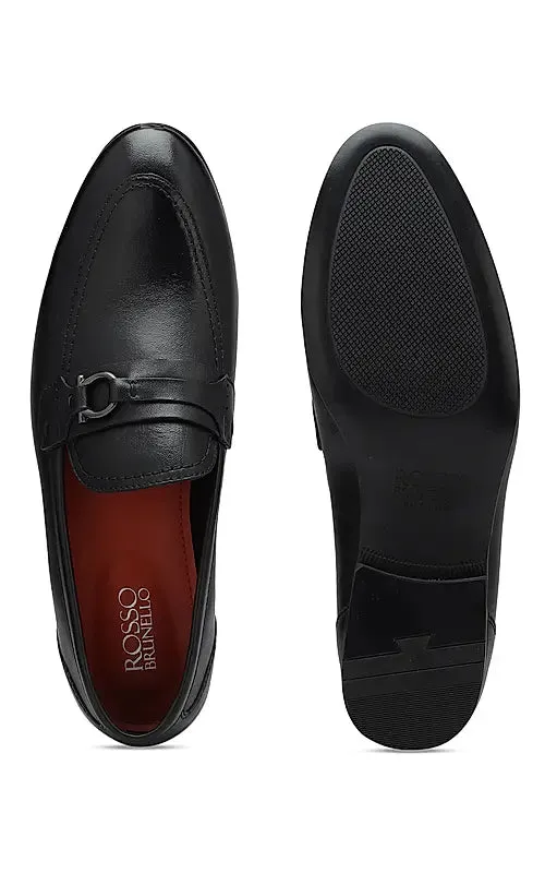 Black Embellished Leather Loafers