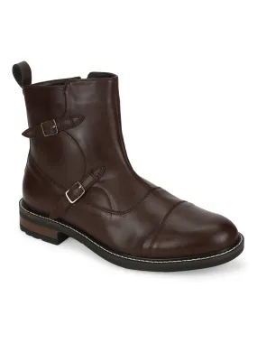 Brown PU Side Buckle Men's Chelsea Boots