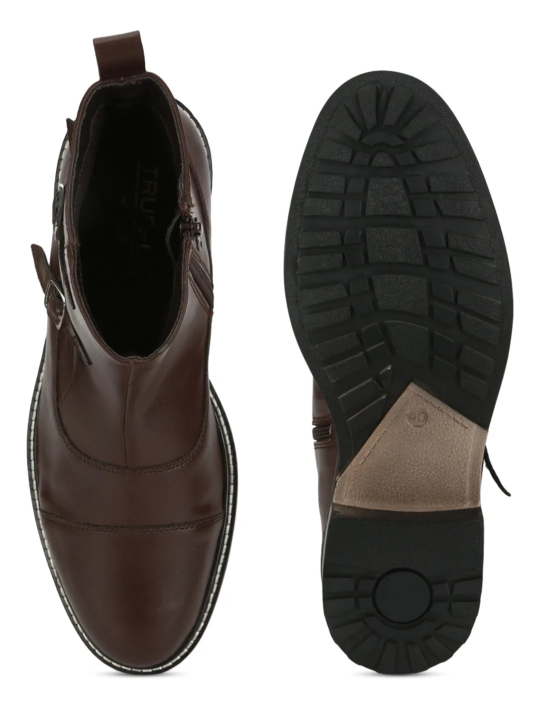 Brown PU Side Buckle Men's Chelsea Boots