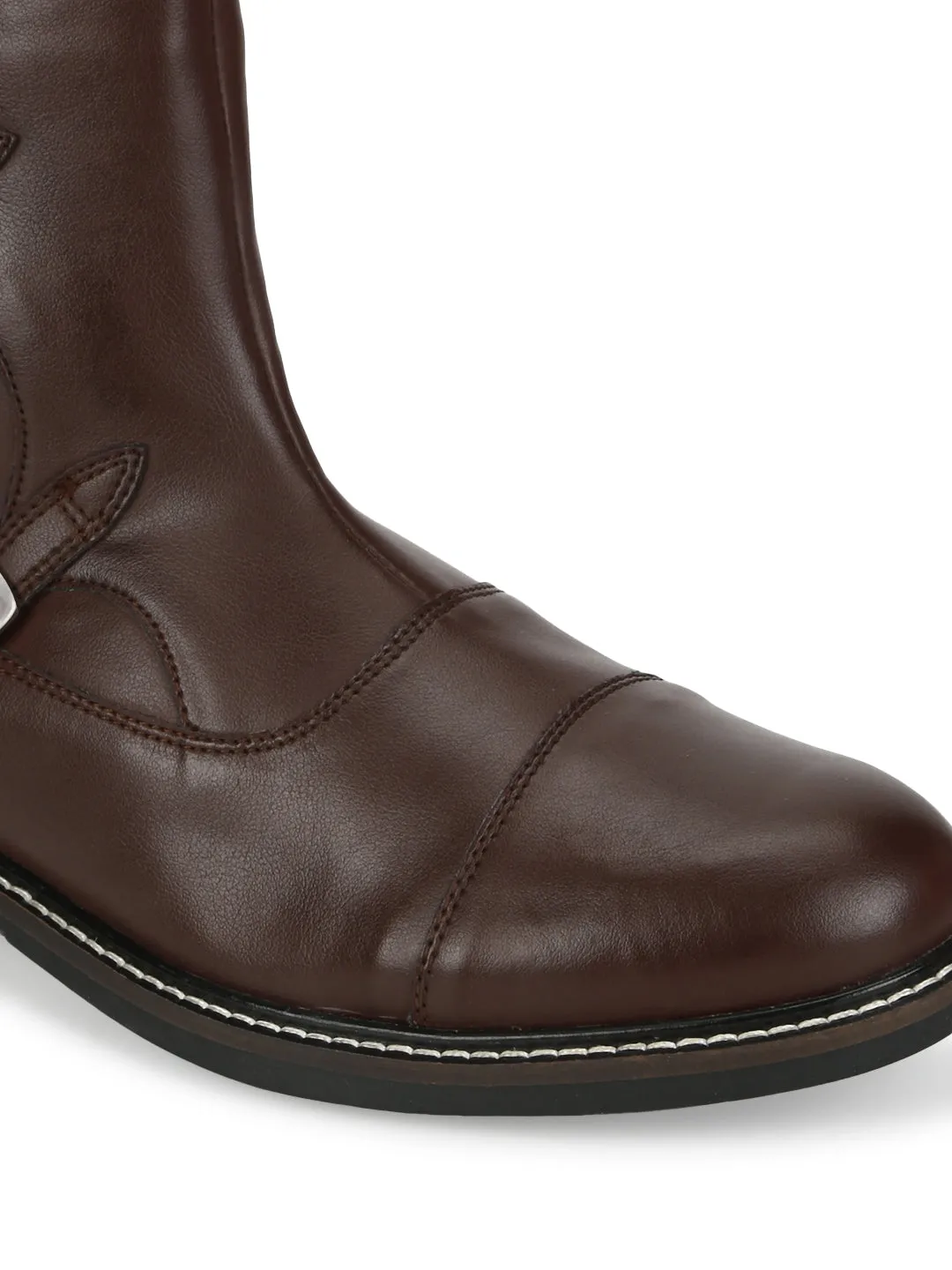 Brown PU Side Buckle Men's Chelsea Boots