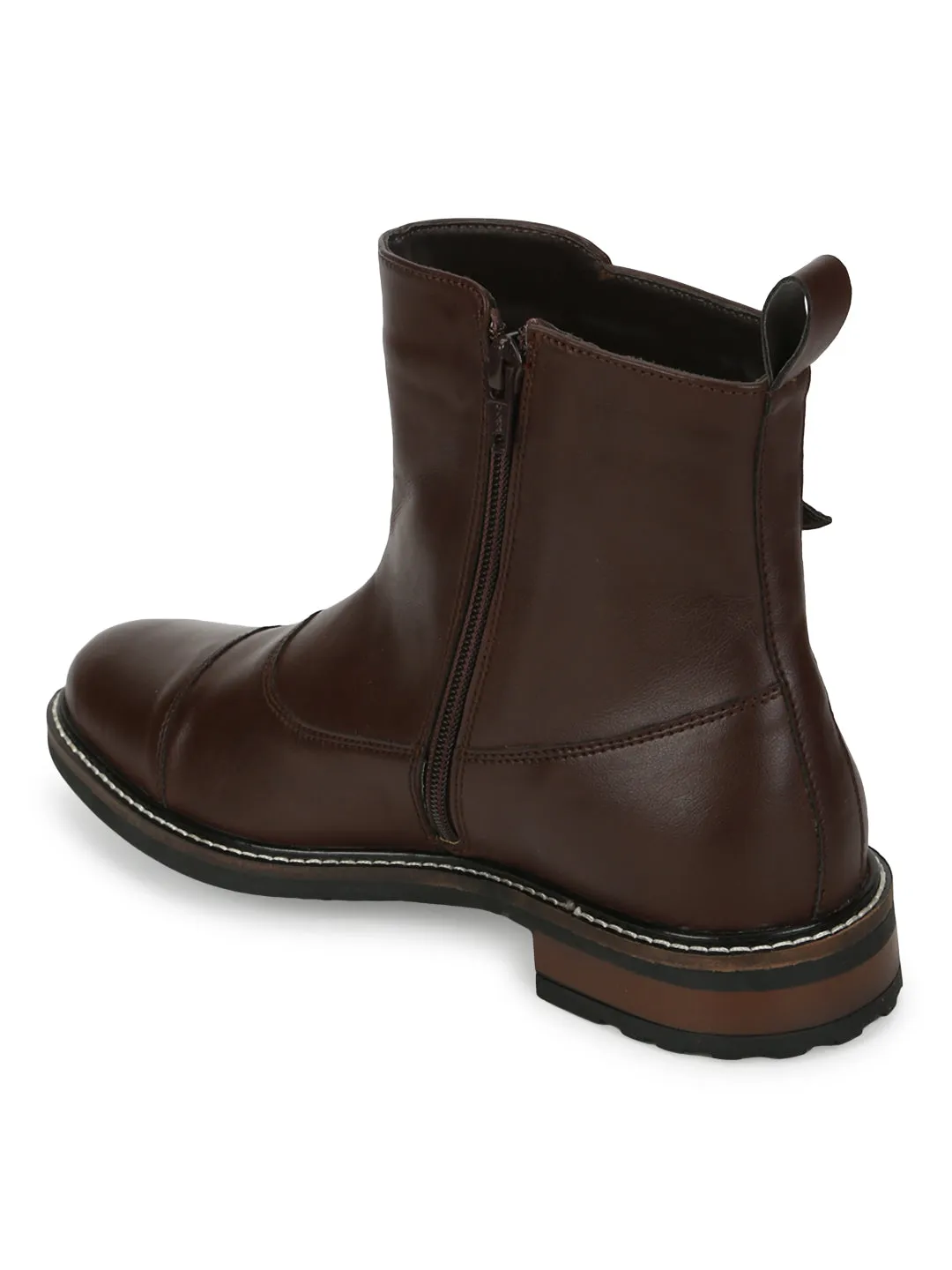 Brown PU Side Buckle Men's Chelsea Boots
