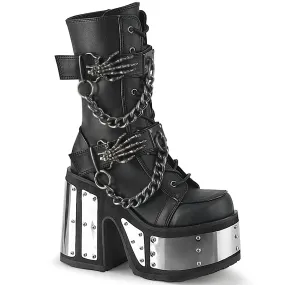 CAMEL-120 Demonia Blk Vegan Leather Alternative Footwear Chunky Chrome Plated Boots