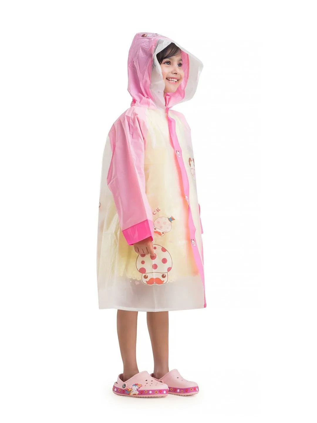 Charming Animal Themed Pink & Transparent Raincoat for Girls