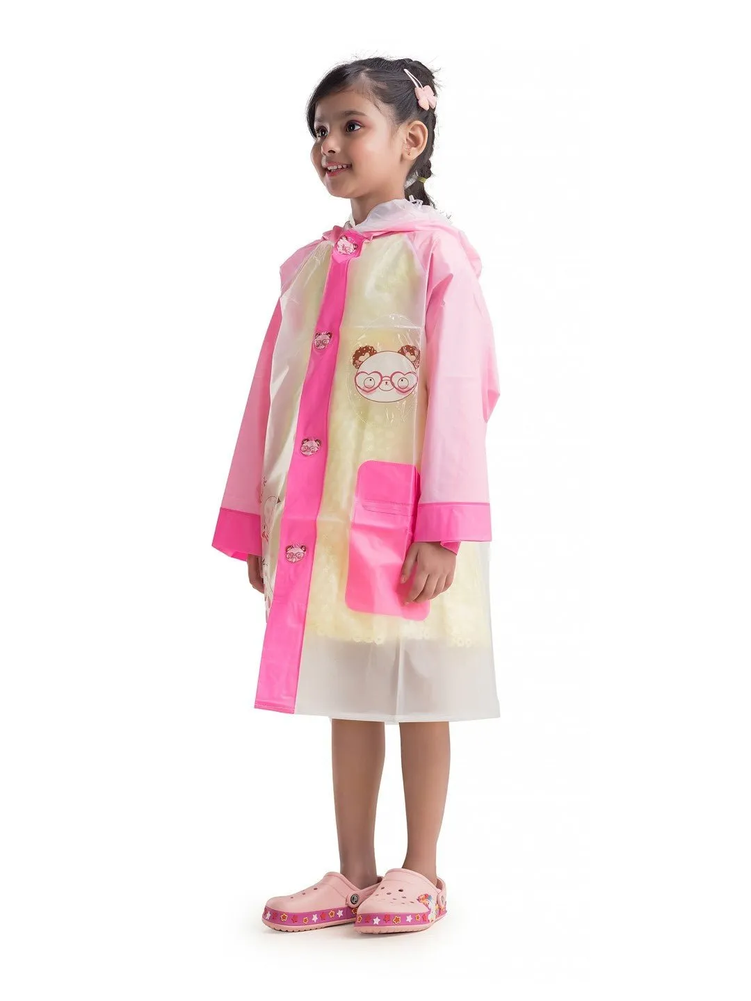 Charming Animal Themed Pink & Transparent Raincoat for Girls