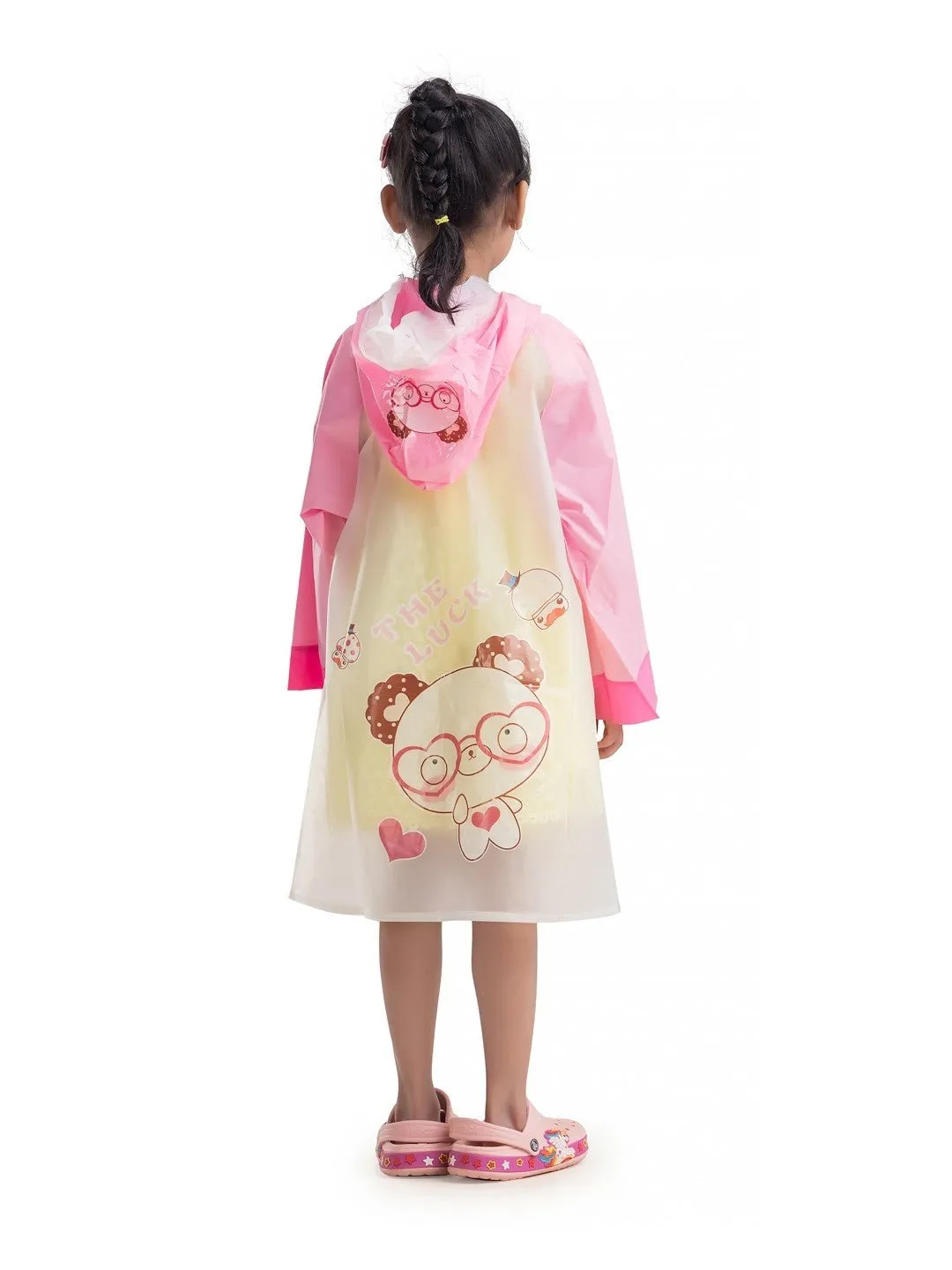 Charming Animal Themed Pink & Transparent Raincoat for Girls