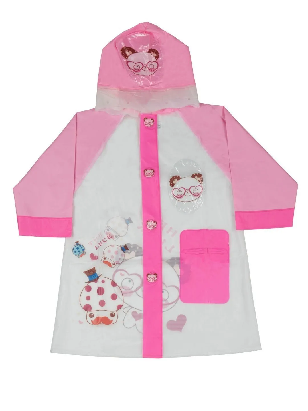 Charming Animal Themed Pink & Transparent Raincoat for Girls
