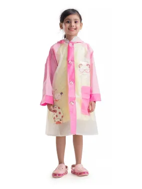 Charming Animal Themed Pink & Transparent Raincoat for Girls