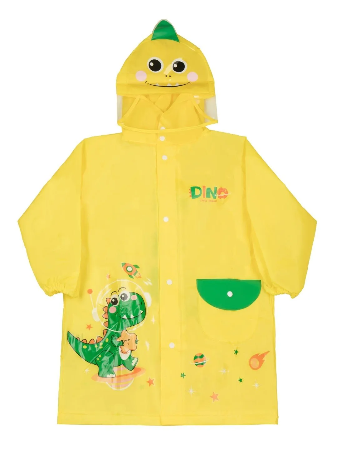 Cheerful Dinosaur-Themed Waterproof Raincoat for Boys in Vibrant Yellow
