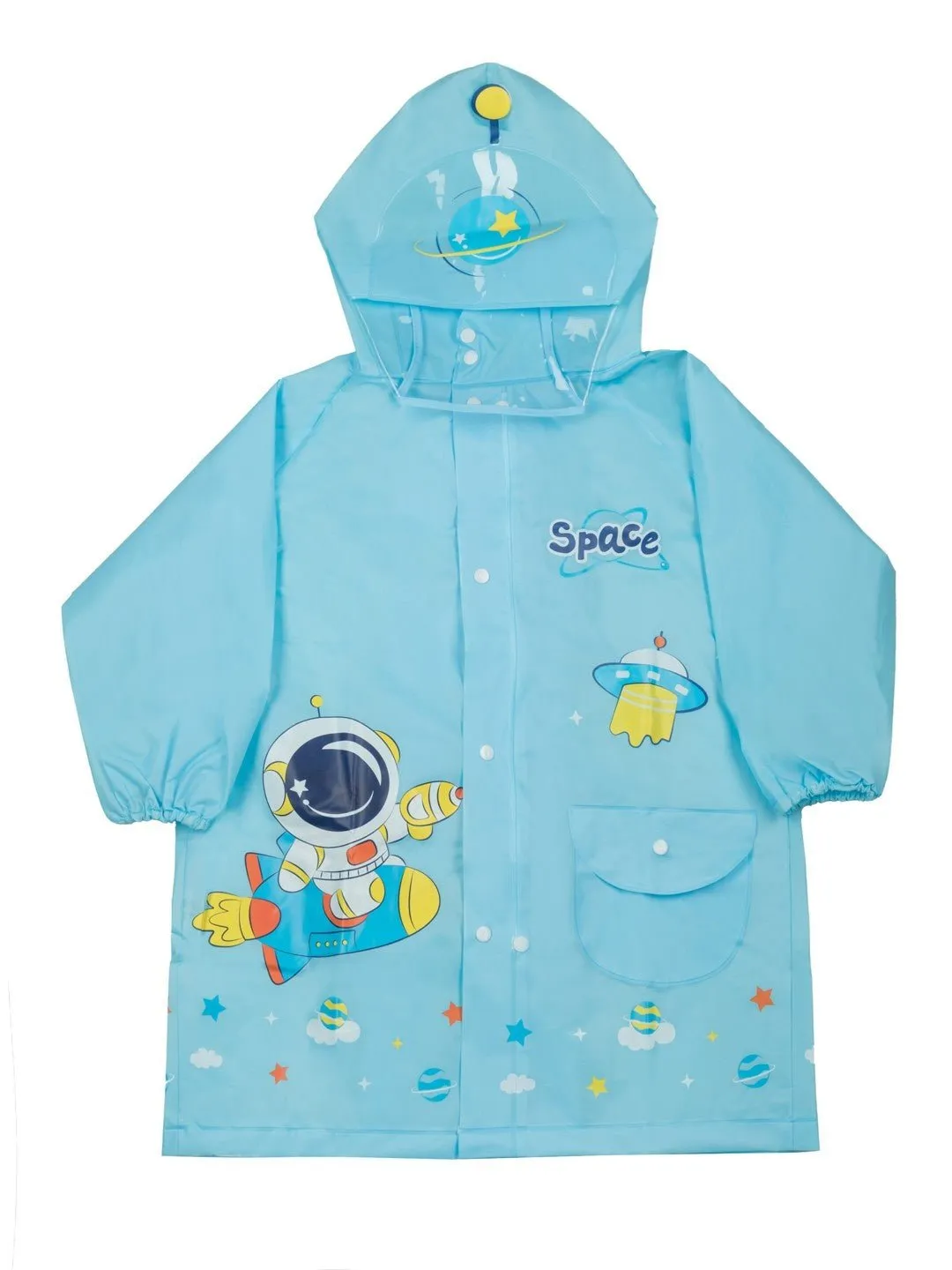 Cosmic Adventure Waterproof Raincoat for Boys in Sky Blue