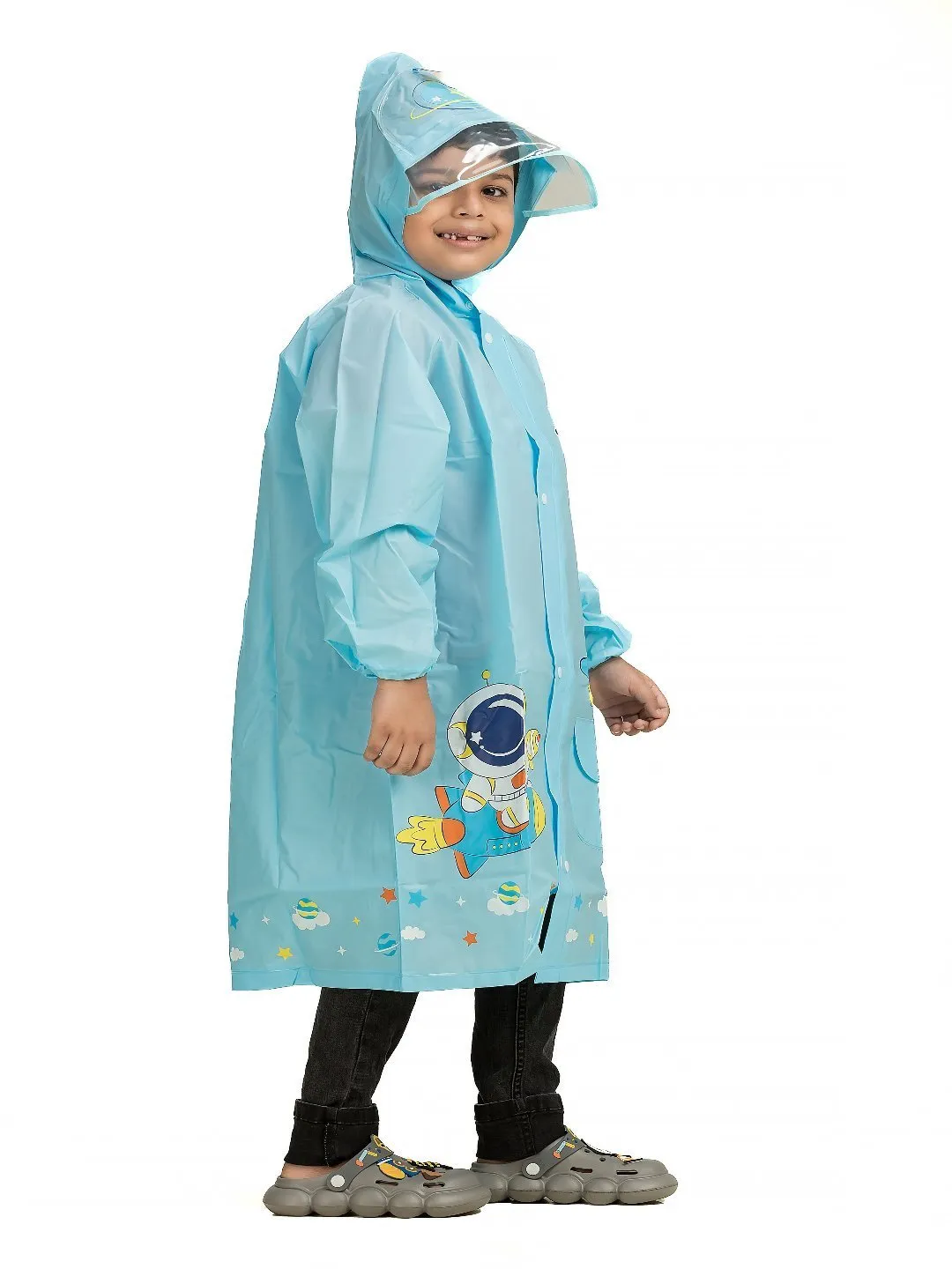 Cosmic Adventure Waterproof Raincoat for Boys in Sky Blue