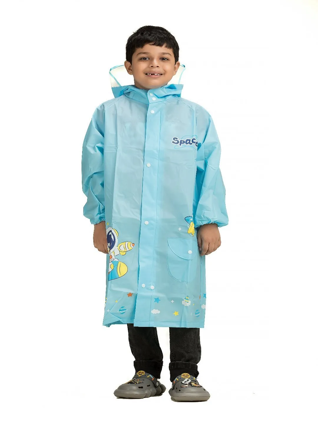 Cosmic Adventure Waterproof Raincoat for Boys in Sky Blue