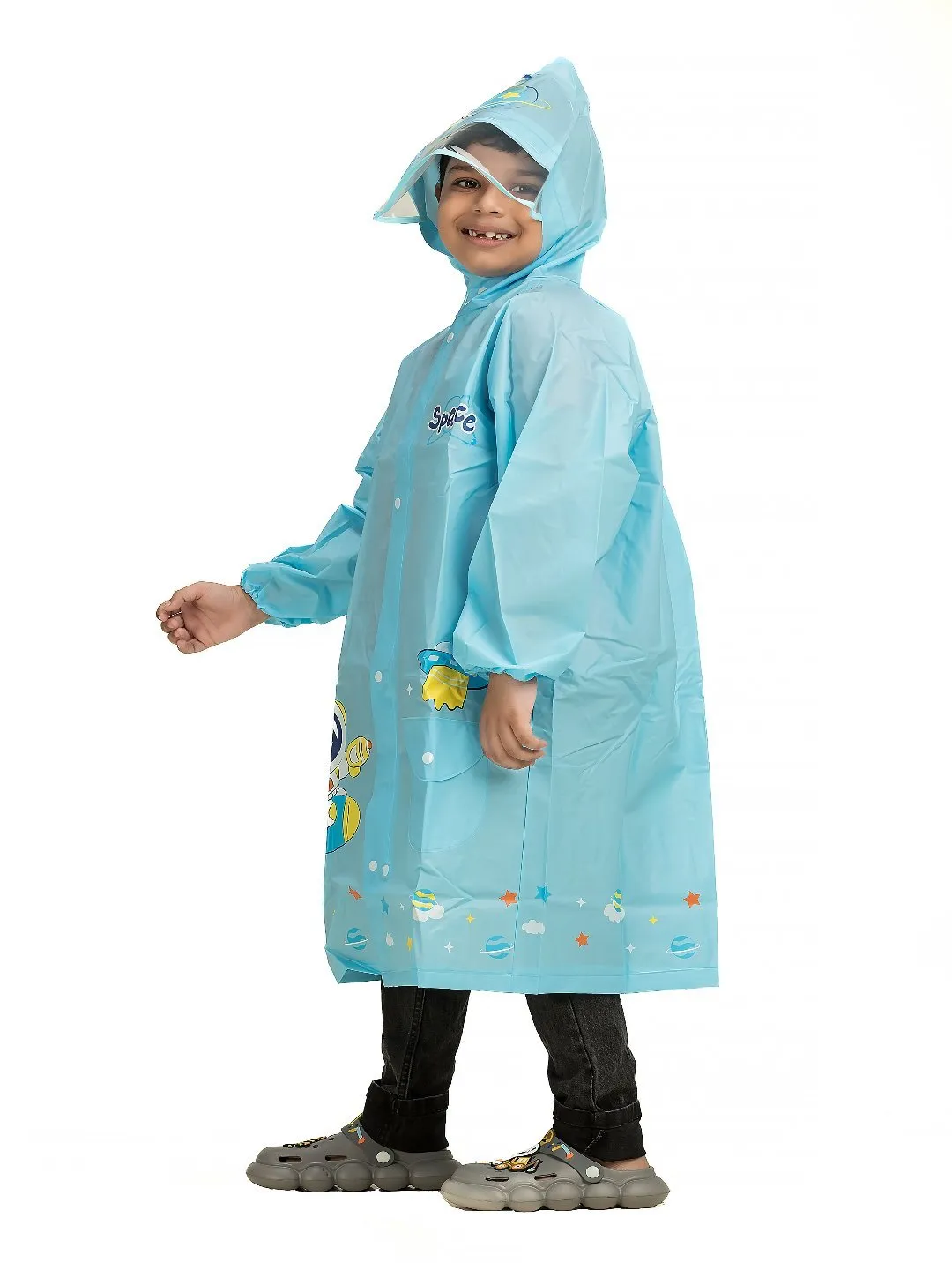 Cosmic Adventure Waterproof Raincoat for Boys in Sky Blue