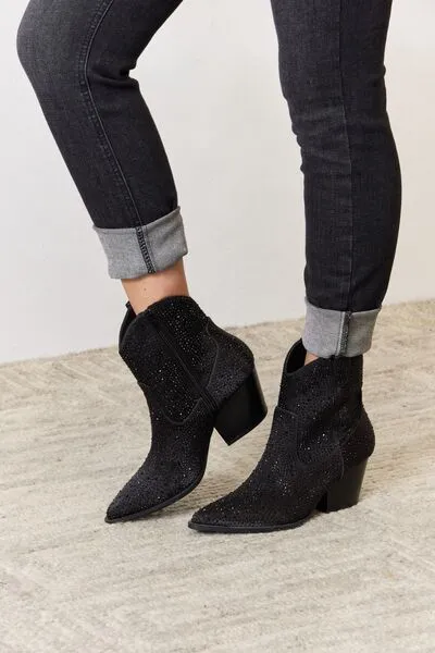 East Lion Corp Black Rhinestone Embellished Cowgirl Boots