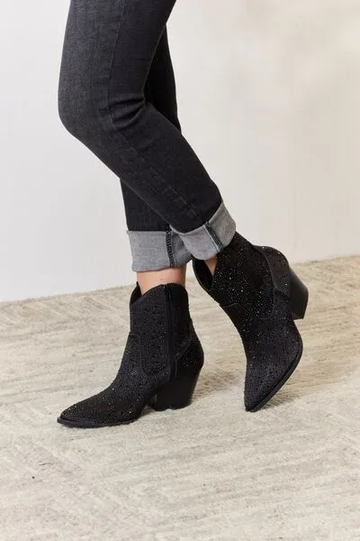 East Lion Corp Black Rhinestone Embellished Cowgirl Boots