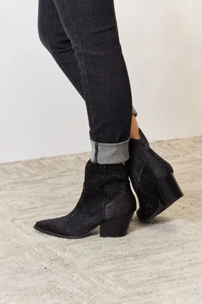 East Lion Corp Black Rhinestone Embellished Cowgirl Boots