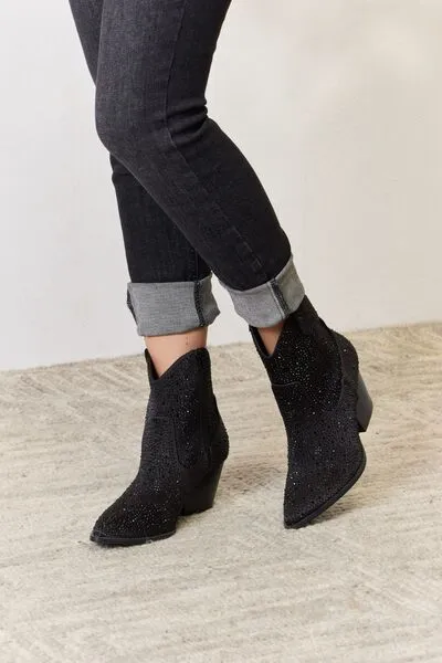 East Lion Corp Black Rhinestone Embellished Cowgirl Boots