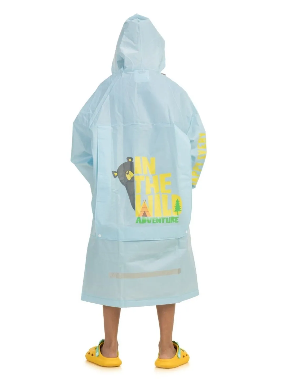 Explorer Raincoat with Whimsical Face Hood and Illustrated Pockets for Boys