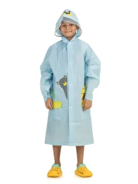 Explorer Raincoat with Whimsical Face Hood and Illustrated Pockets for Boys