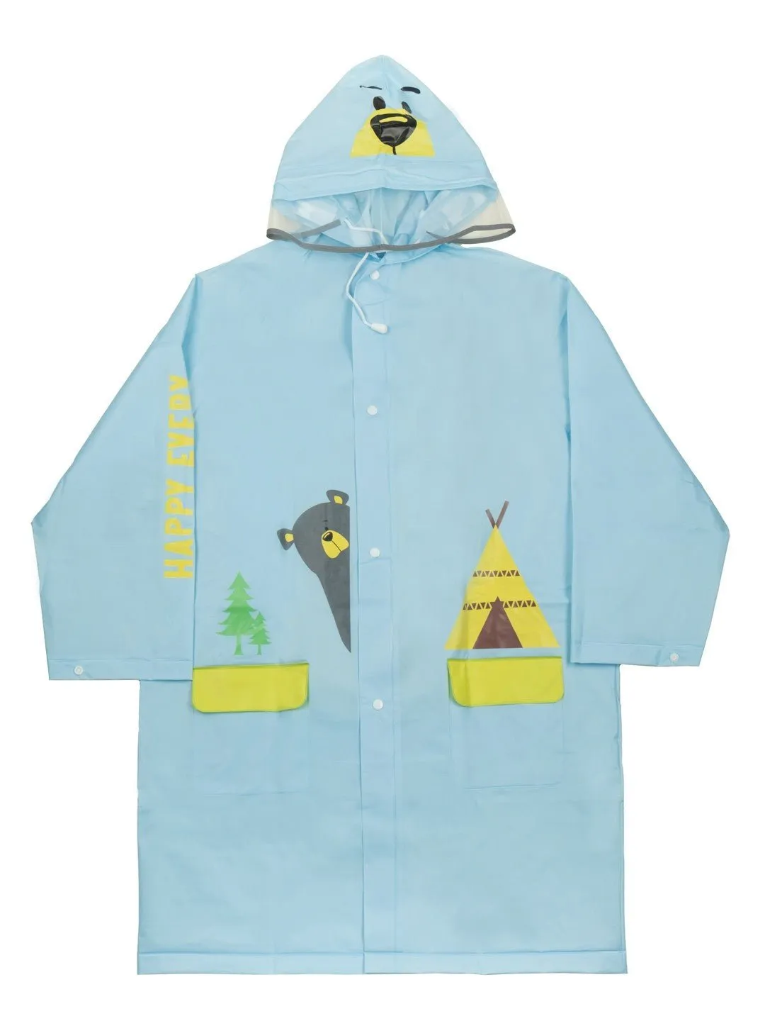 Explorer Raincoat with Whimsical Face Hood and Illustrated Pockets for Boys
