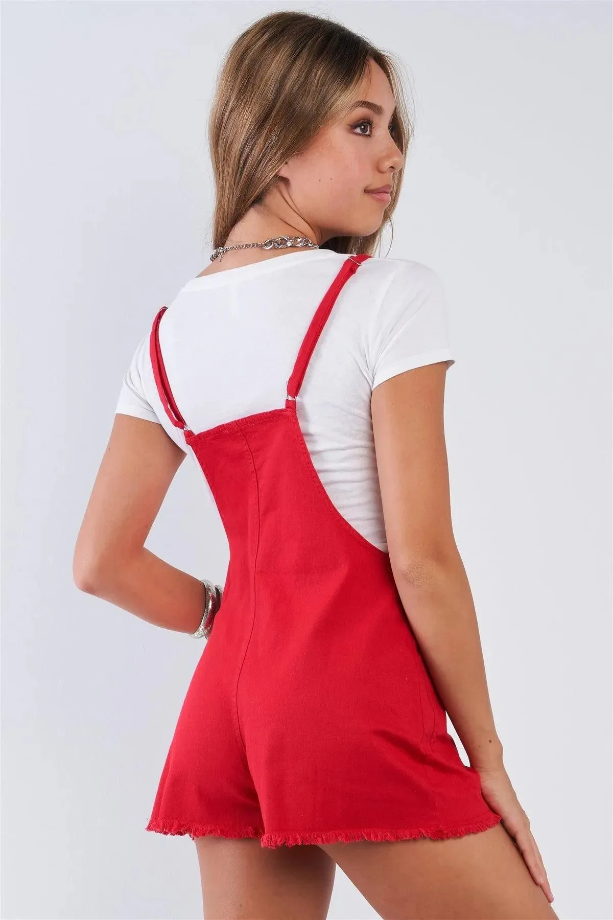 Fringe Hem Short Spring D-ring Sleeveless Romper
