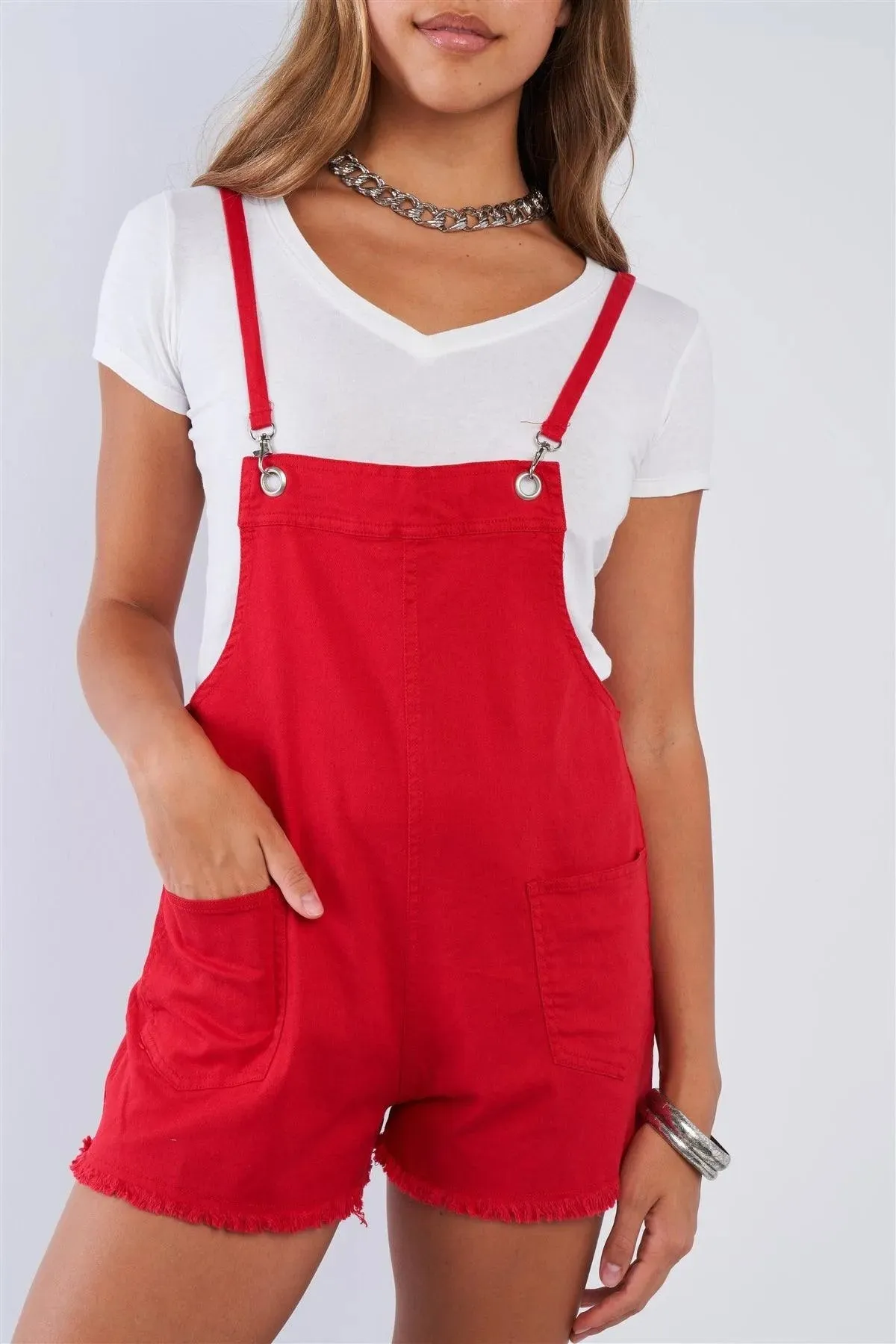 Fringe Hem Short Spring D-ring Sleeveless Romper