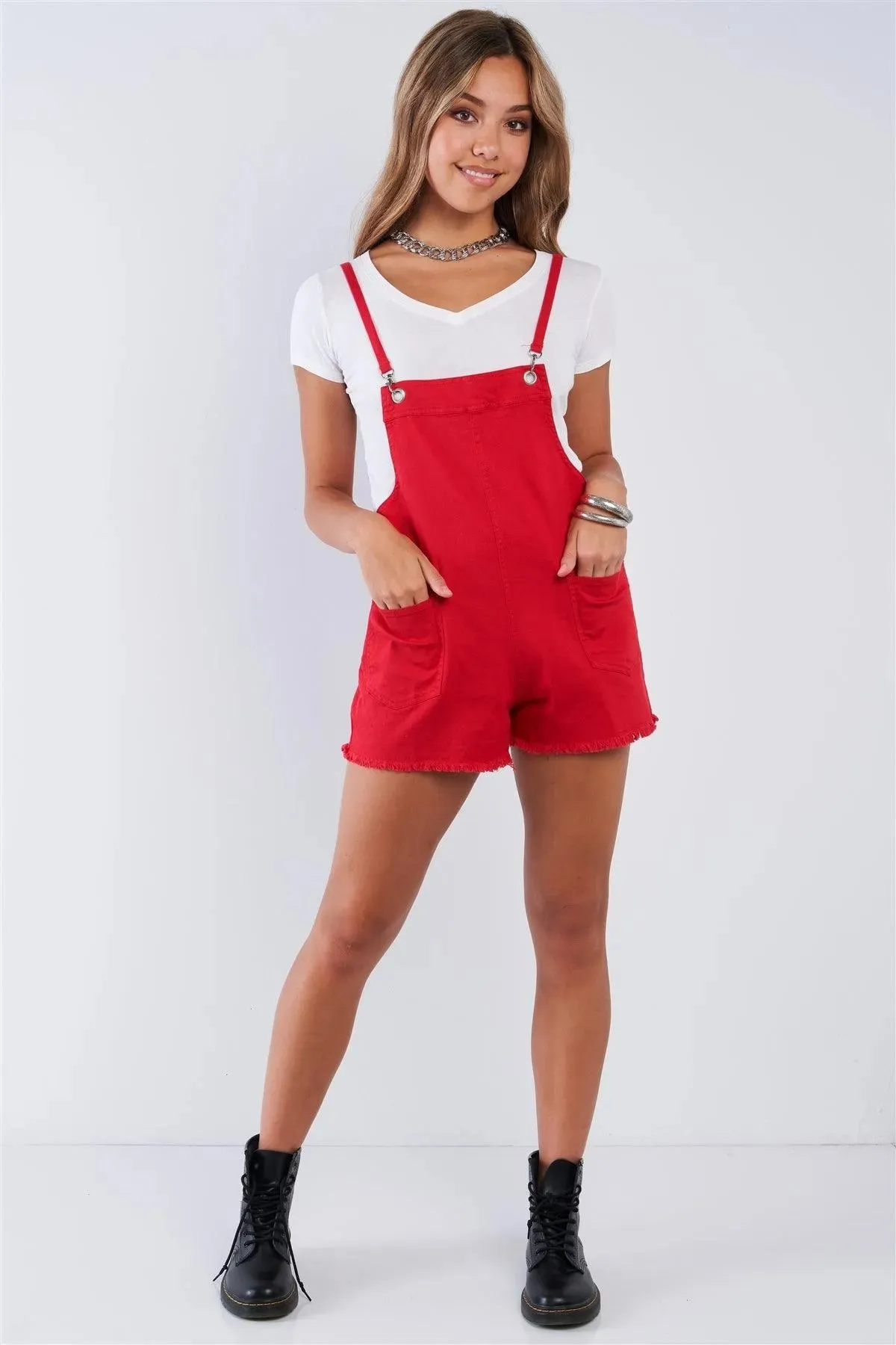 Fringe Hem Short Spring D-ring Sleeveless Romper