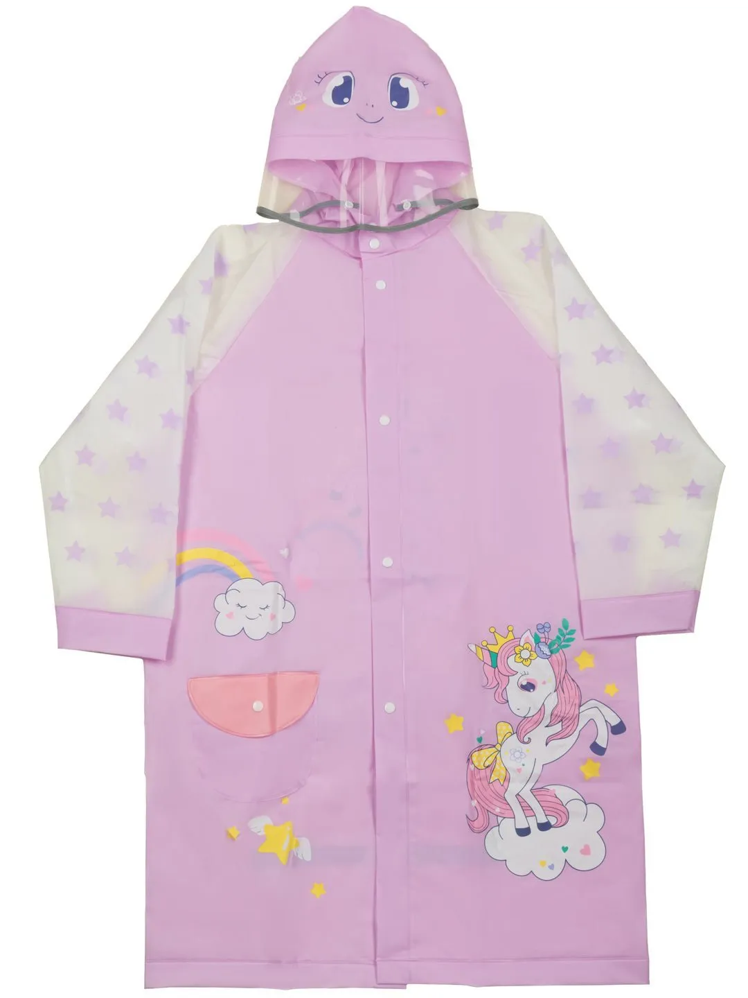 Girls' Purple Enchanted Unicorn Raincoat with Rainbow and Stars