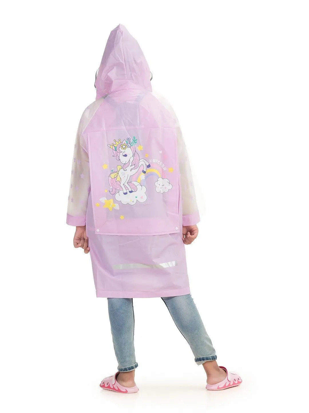 Girls' Purple Enchanted Unicorn Raincoat with Rainbow and Stars
