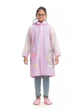 Girls' Purple Enchanted Unicorn Raincoat with Rainbow and Stars