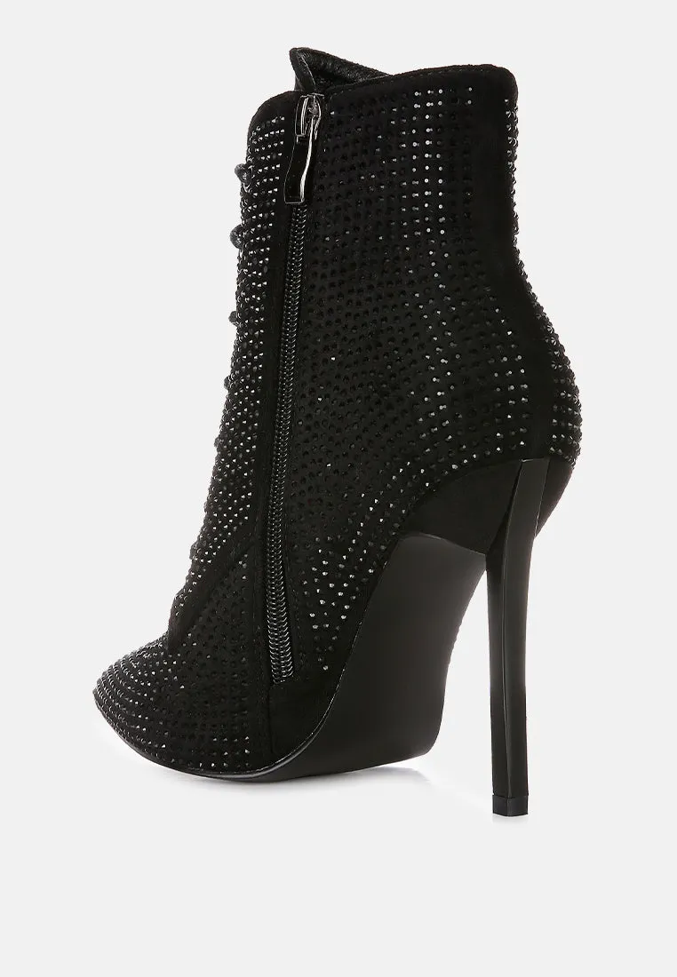 head on faux suede diamante ankle boots