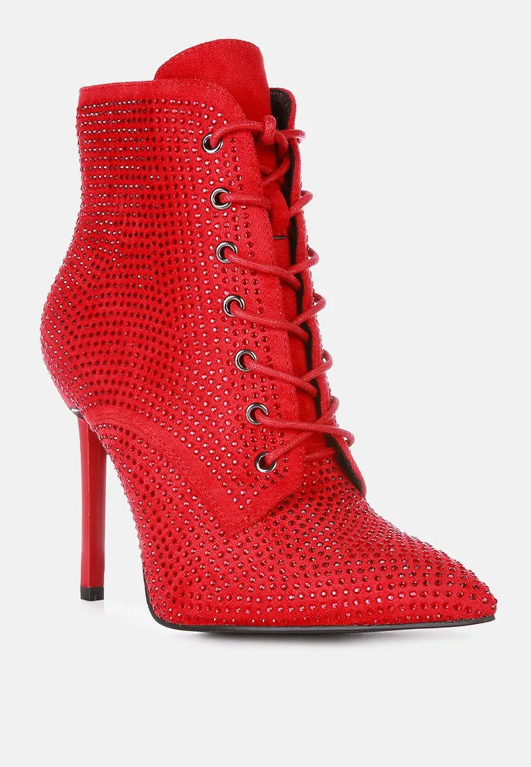 head on faux suede diamante ankle boots