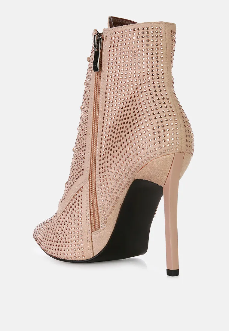 head on faux suede diamante ankle boots