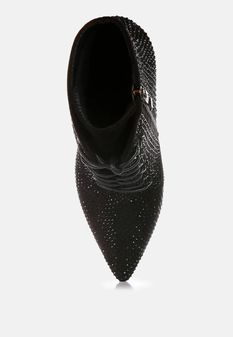 head on faux suede diamante ankle boots