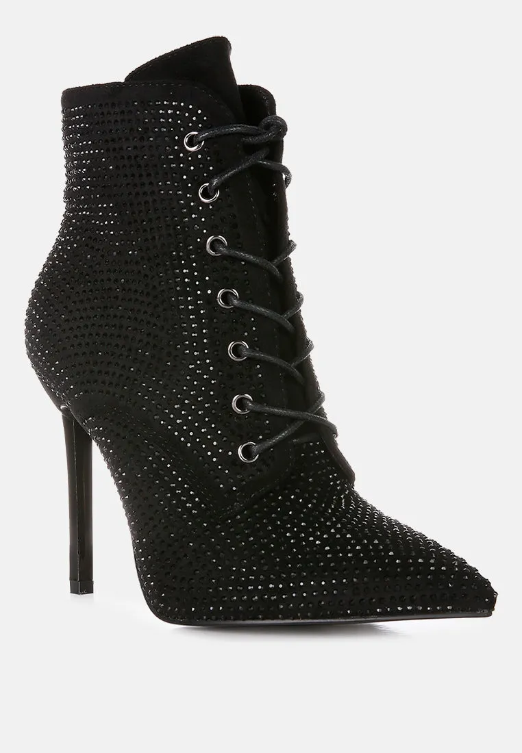 head on faux suede diamante ankle boots