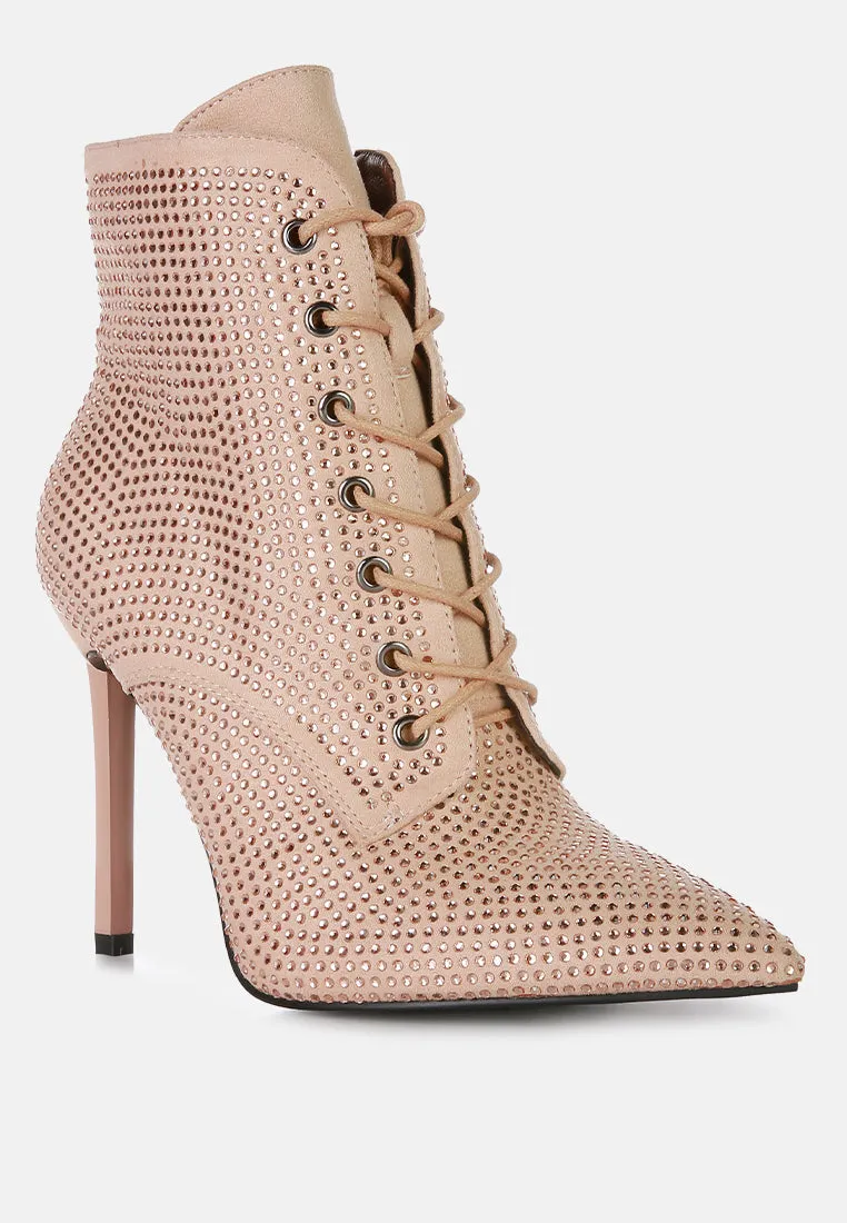 head on faux suede diamante ankle boots