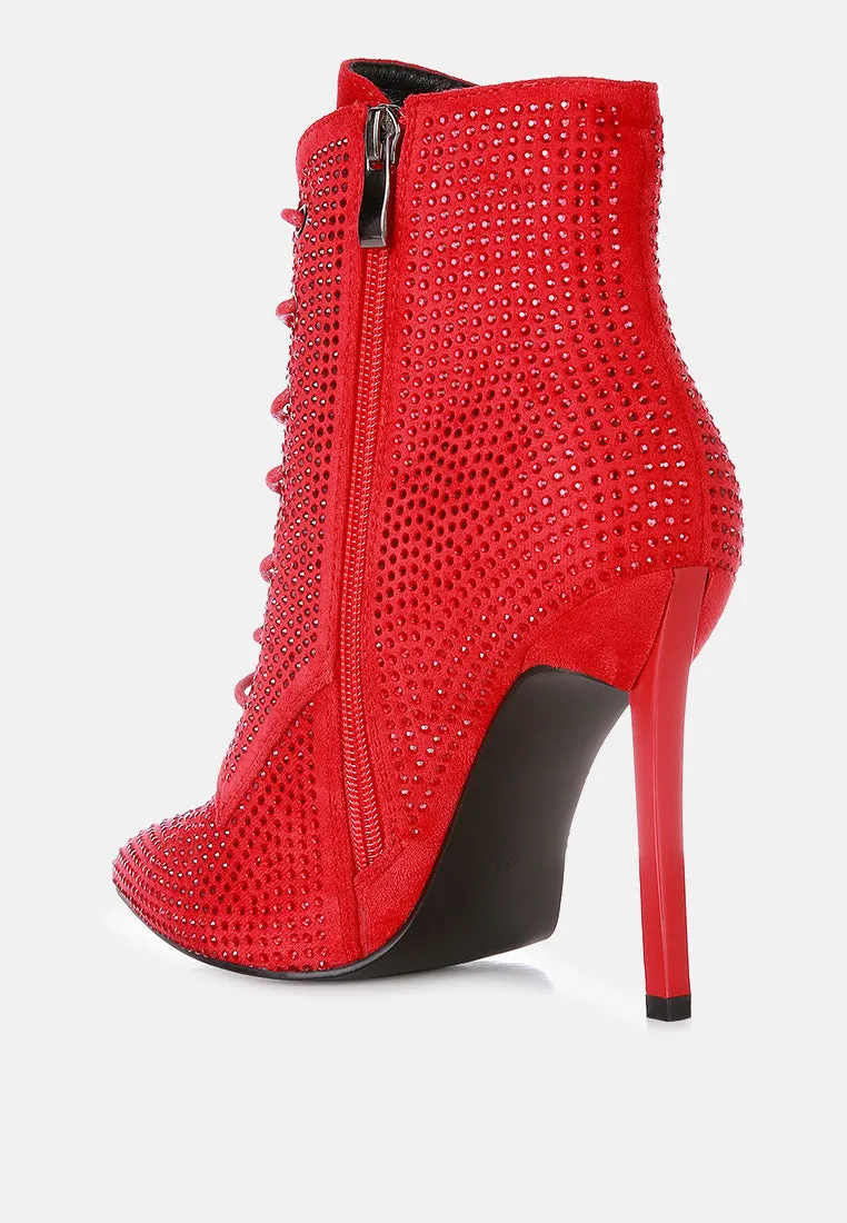 head on faux suede diamante ankle boots