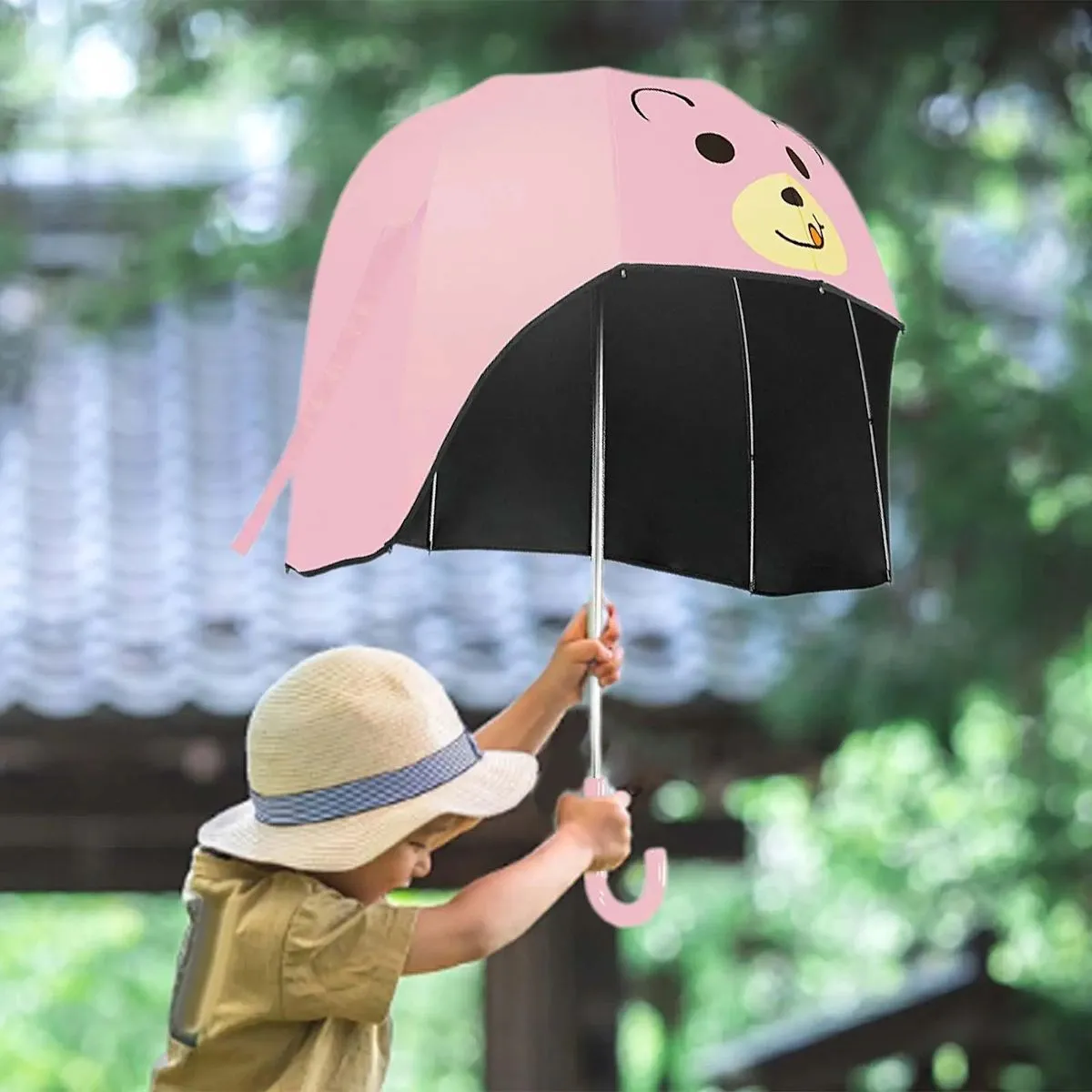 Kids Umbrella Stick Umbrella Cap Shape Cartoon Animal Children Umbrella