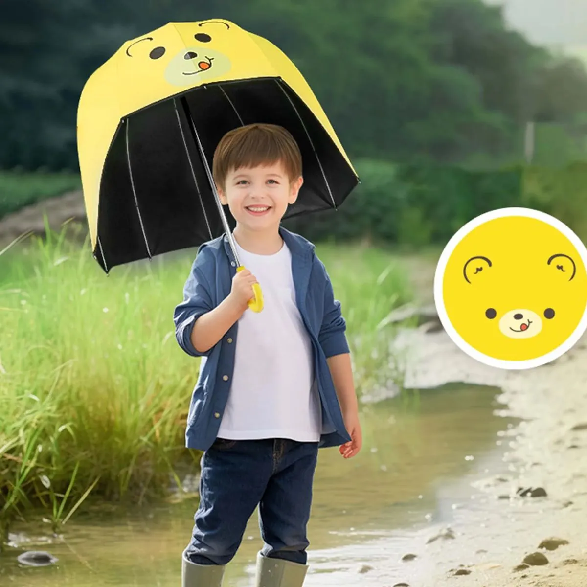 Kids Umbrella Stick Umbrella Cap Shape Cartoon Animal Children Umbrella