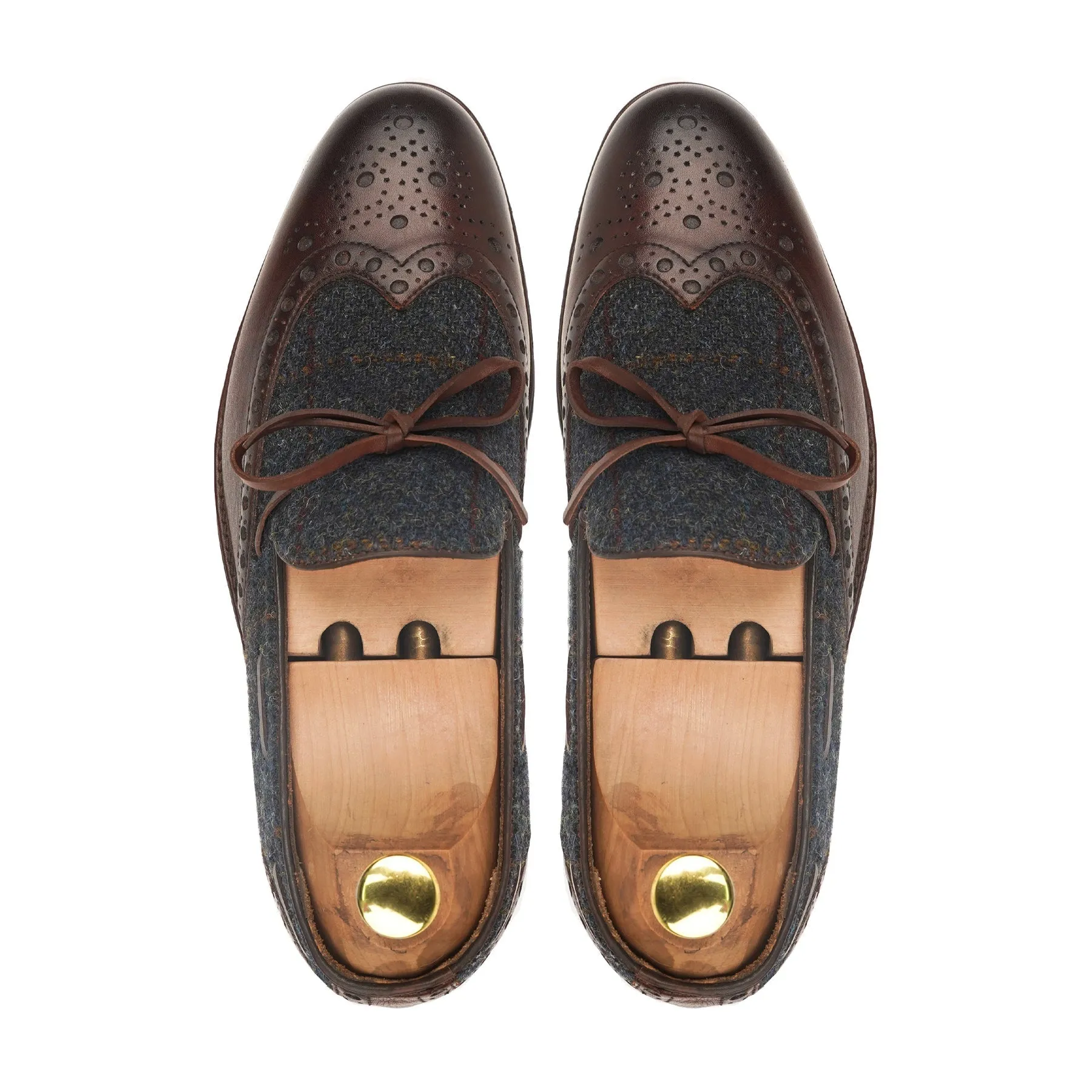 Kori - Men's Dark Brown Calf Leather and Harris Tweed Loafer