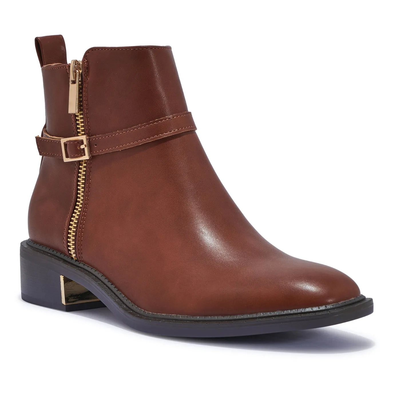 LATTE2 – LATTE2 ZIP DETAIL RIDING ANKLE BOOT WITH GOLD DETAIL