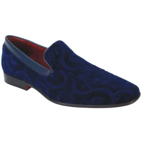 Mens Navy Blue Raised Baroque Velvet Dress Slip On Shoes After Midnight 6910 S